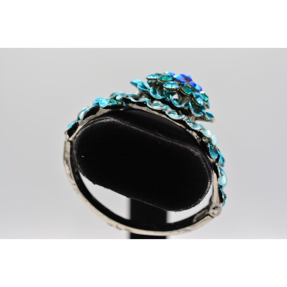 Blue Crystal Statement Bangle Bracelet Silver Spa… - image 3